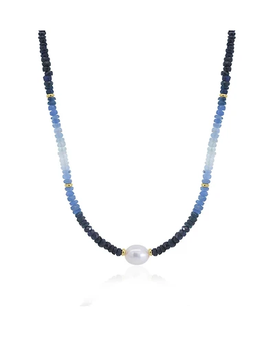 The Lovery Blue Sapphire Bead Pearl Necklace 14K Yellow Gold