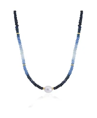 The Lovery Blue Sapphire Bead Pearl Necklace 14K Yellow Gold