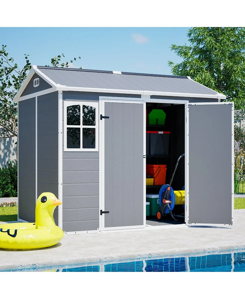 Mondawe 8' x 6' Outdoor Plastic Storage Shed with Floor and Lockable Doors for Garden Tools