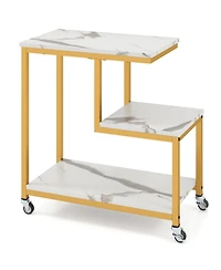 Sugift G Shaped Three Tier Mobile End Table with Open Shelves