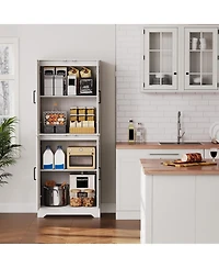 gaomon Farmhouse Kitchen Pantry Cabinet, 71" Tall Wood Pantry Storage Cabinet with 4 Doors & Adjustable Shelves, Freestanding Cupboard for Dining Room