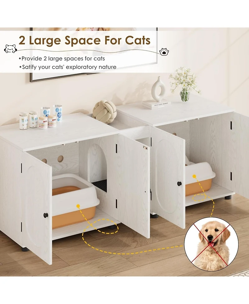 gaomon Cat Litter Box Enclosure 55.1" Double Litter Box Furniture Large Cat Box Enclosure Kitty Litter Box for 2 Cats Hidden Cat Litter Cabinet