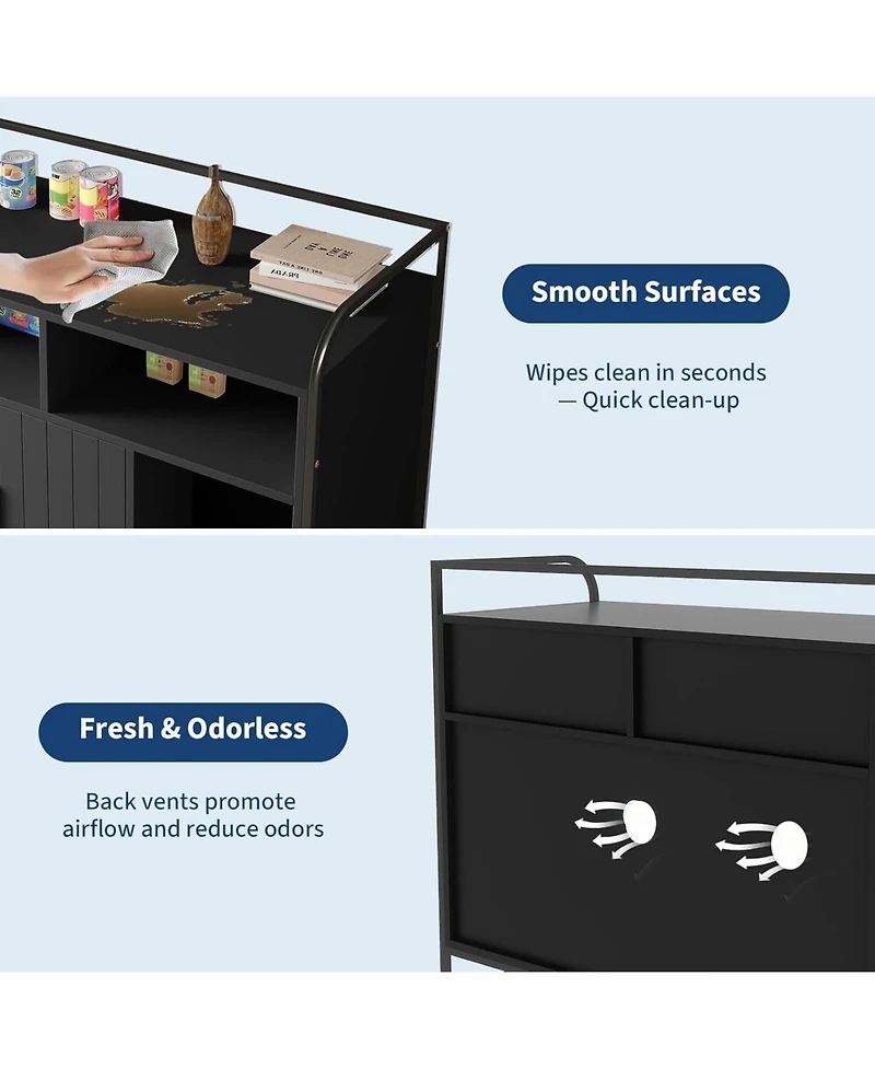 gaomon Cat Litter Box Enclosure - Hidden Litter Box Furniture with 2 Open Compartments, Scratching Mat, Double-Door Storage Cabinet