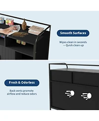 gaomon Cat Litter Box Enclosure - Hidden Litter Box Furniture with 2 Open Compartments, Scratching Mat, Double-Door Storage Cabinet