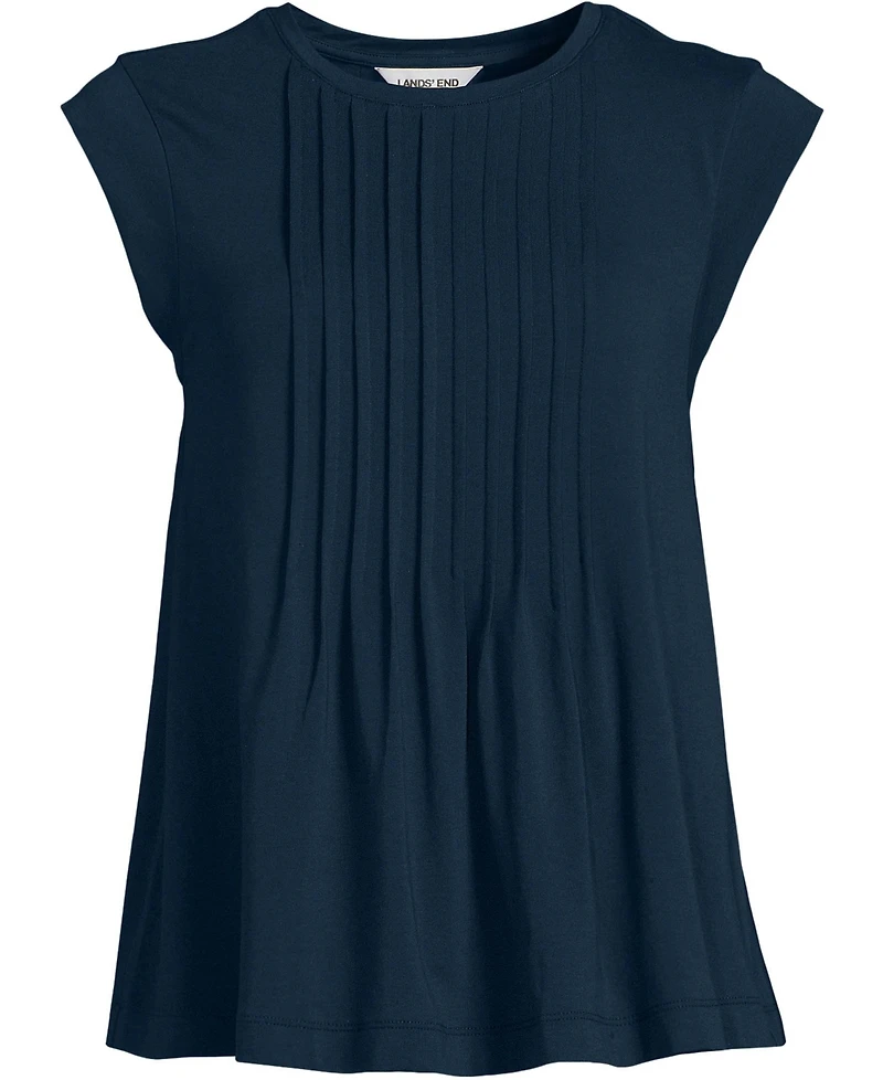 Lands' End Women's Cap Sleeve Lightweight Jersey Pintuck Swing Top
