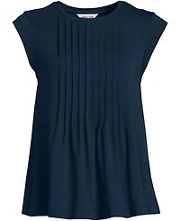 Lands' End Women's Cap Sleeve Lightweight Jersey Pintuck Swing Top