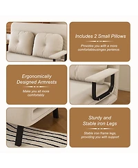 Rainsken Convertible Sofa Bed, Corduroy Loveseat Sofa, Folding Couch with 5-Position Adjustable Backrest and Pillow for Living Room, Bedroom