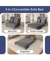 Rainsken Corduroy Convertible Loveseat Sofa Bed with 5-Level Adjustable Backrest, Modern Folding Couch Sofa with Throw Pillow for Living Room, Bedroom