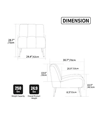 Boyel Living Modern Armless Accent Chair with Metal Legs, Velvet Upholstered Small for Room, Bedroom and Office