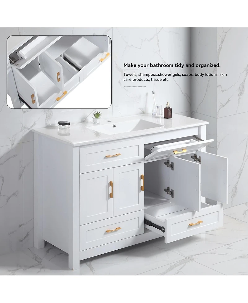 Sillysis 48" Transitional Bathroom Vanity with Ceramic Sink, Soft Close Doors, Mdf Cabinet, Elegant Storage Space for Modern Homes