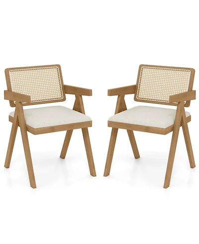 Sugift Rattan Accent Chairs Set of Two with Cushions and Wood Frame