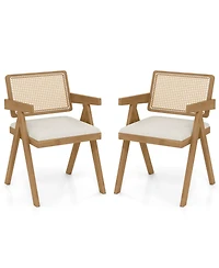 Sugift Rattan Accent Chairs Set of Two with Cushions and Wood Frame