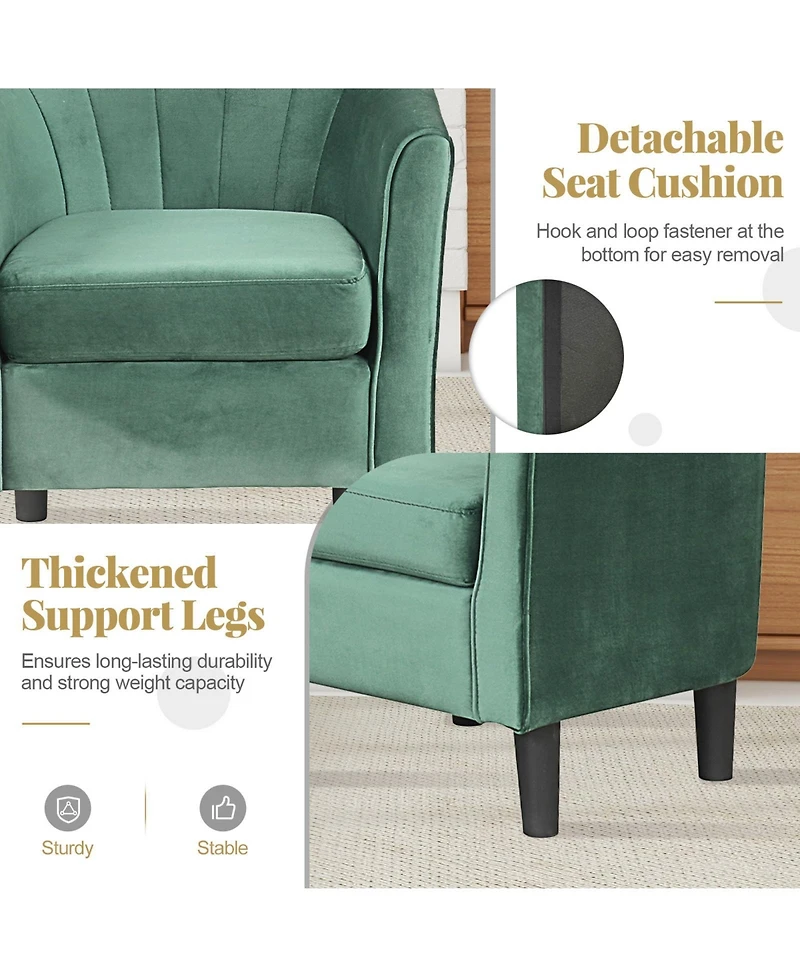 Sugift Upholstered Velvet Barrel Chair with Ottoman Footrest