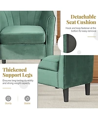 Sugift Upholstered Velvet Barrel Chair with Ottoman Footrest