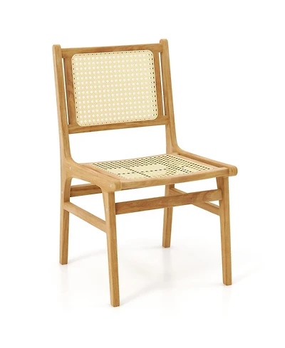 Sugift Rattan Dining Chair with Cane Backrest and Wood Frame