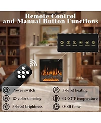 Famapy 23.6 Inch Embedded Electric Fireplace crystal | 12 color flame | 5 brightness levels | high and low heat+constant temperature