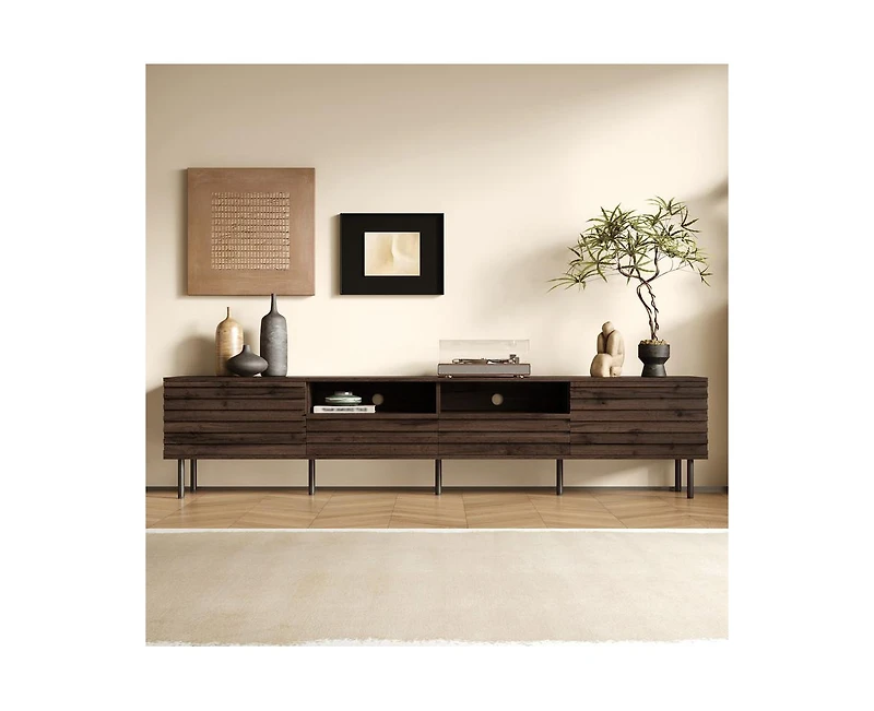 sumyeg 78 inch Modern Tv Stand for TVs up to 85" with Closed Storage & Cable Management, Soft-Closing Hinges, Iron Legs for Living Room