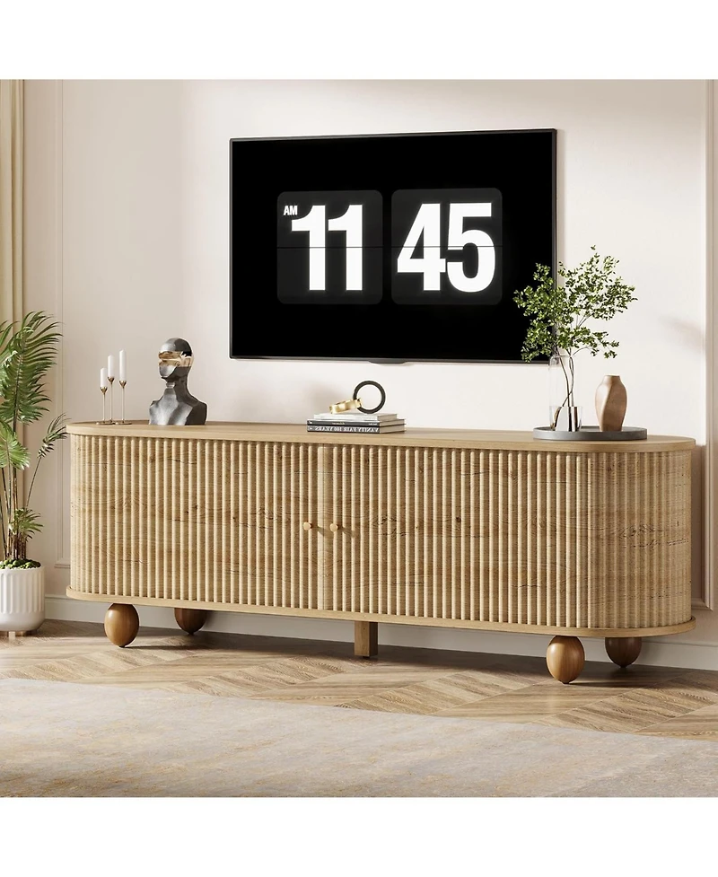 Tribesigns Farmhouse Fluted Tv Stand with Storage Shelves and Sliding Doors, 70" Extra Long Media Console for TVs up to 65+ Inches