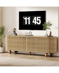 Tribesigns Farmhouse Fluted Tv Stand with Storage Shelves and Sliding Doors, 70" Extra Long Media Console for TVs up to 65+ Inches