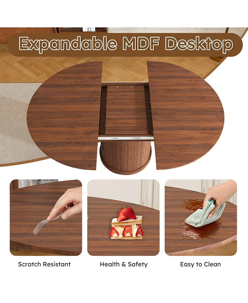 Rainsken Extendable Oval Dining Table, Space Saving Kitchen Storage Table with 2-Tier Shelf and 1 Drawer for 4-6