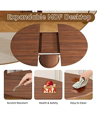 Rainsken Extendable Oval Dining Table, Space Saving Kitchen Storage Table with 2-Tier Shelf and 1 Drawer for 4-6