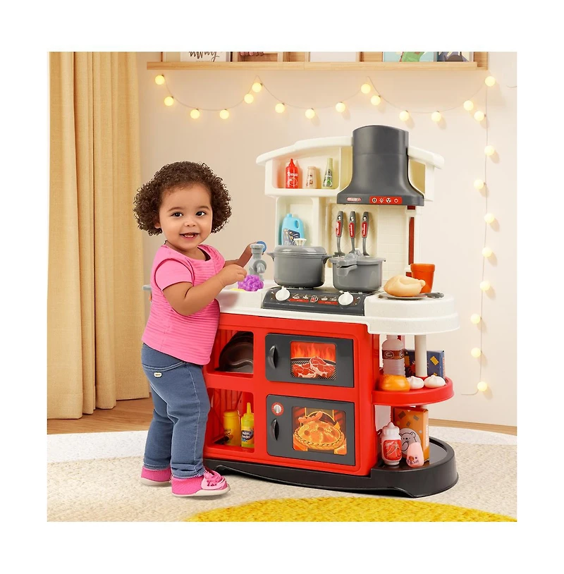 Bruce & Shark 52-Piece Kitchen Playset with Realistic Water Spray and Light-Up Sound Stove