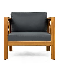 Flynama 2 Piece Outdoor Acacia Wood Conversation Set with Armchairs Cushions Teak Finish End Table for Backyard Patio Poolside