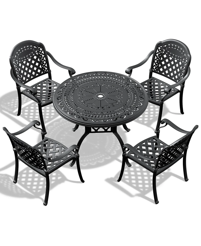 Clihome 5-Pcs Outdoor Cast Aluminum Patio Furniture Set with Random Color Cushions