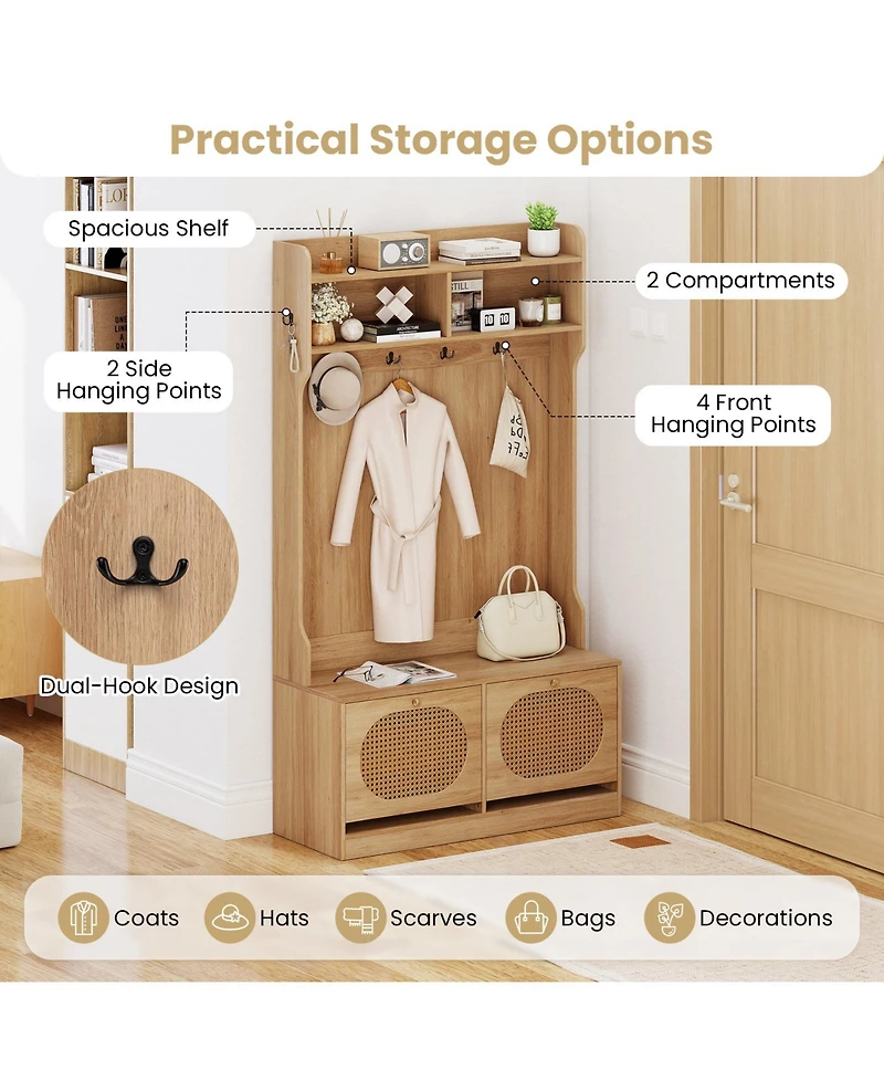 Sugift Four in One Hall Tree with Coat Rack and Storage Drawers