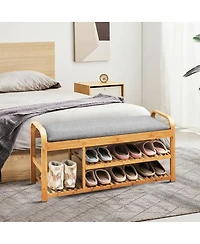 Sugift Bamboo Shoe Rack Bench with Cushion and Tiered Storage