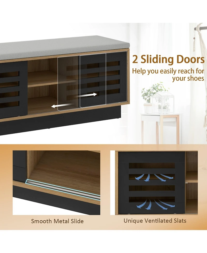 Sugift Shoe Bench with Storage Compartments and Adjustable Shelves