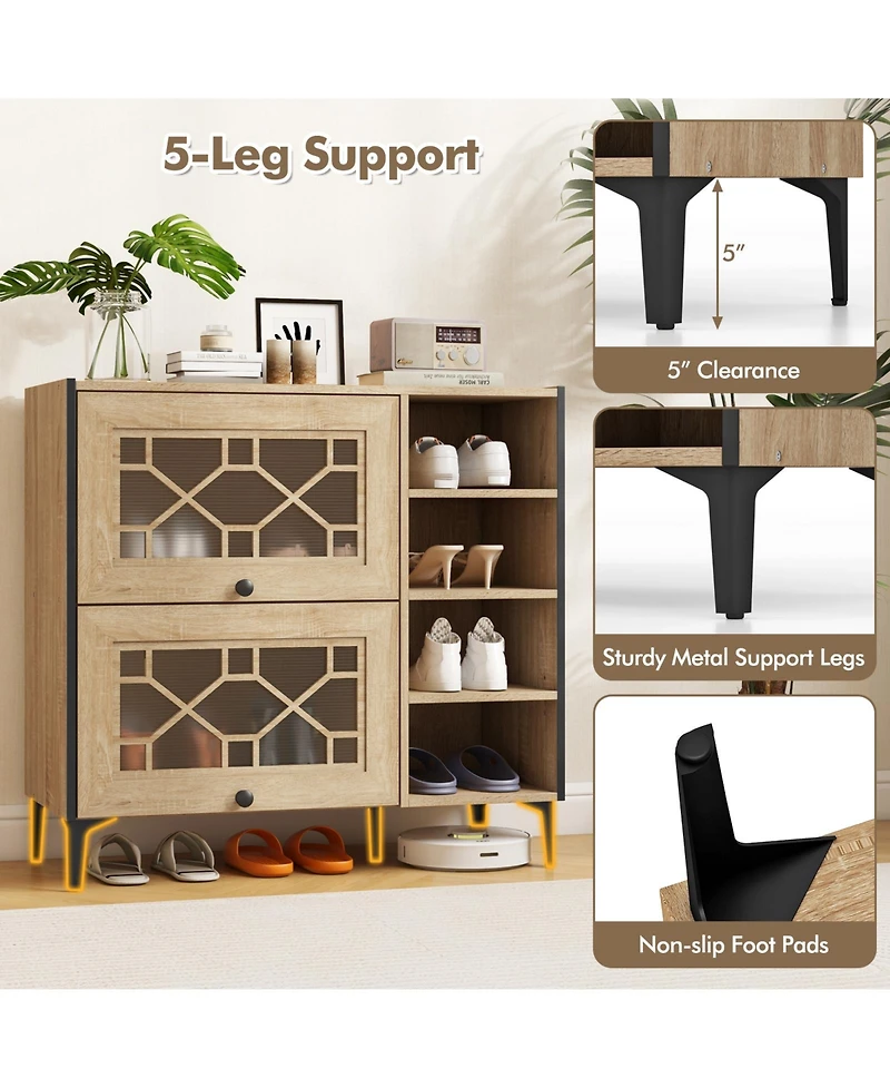 Sugift Rustic Shoe Cabinet with Flip Doors and Adjustable Shelves