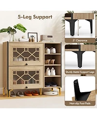 Sugift Rustic Shoe Cabinet with Flip Doors and Adjustable Shelves