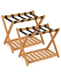 Sugift Set of Two Folding Luggage Racks with Straps and Shelf