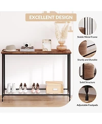 gaomon 2-Tier Industrial Console Table with Shelves, Narrow Sofa Table for Entryway, Foyer, Bedroom, Living Room, Retro, 41.3"x11.8"x31.8