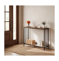 gaomon Small Entryway Console Table, Narrow Table Behind Sofa with Metal Frame and Glass Shelf