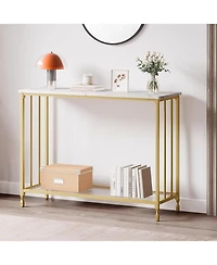 gaomon 41.5” Narrow Console Table Behind Couch, Industrial Sofa Table with Wood Shelf, Metal X-Frame, Entryway Table