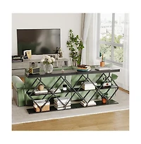 gaomon 39" Entryway Table, 3-Tier Console Table with Storage, Diamond Metal Frame, Adjustable Feet