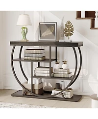 gaomon 39" Industrial Console Table, 4-Tier Entryway Sofa Table, Metal Geometric Frame, Rustic Wood Top