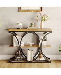 gaomon 39" Narrow Console Table for Entryway, Industrial 3-Tier Sofa Table, Round Metal Base, Storage Shelves