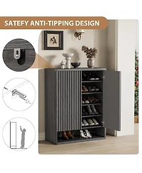 Homfan 2Pcs Large Shoe Storage Cabinet with Adjustable Shelves, Wooden Shoe Organizer with Fluted Door Holds 25–30 Pairs for Entryway and Livin