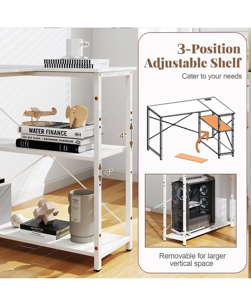 Sugift 47 in Reversible L Shaped Corner Desk with Adjustable Shelves