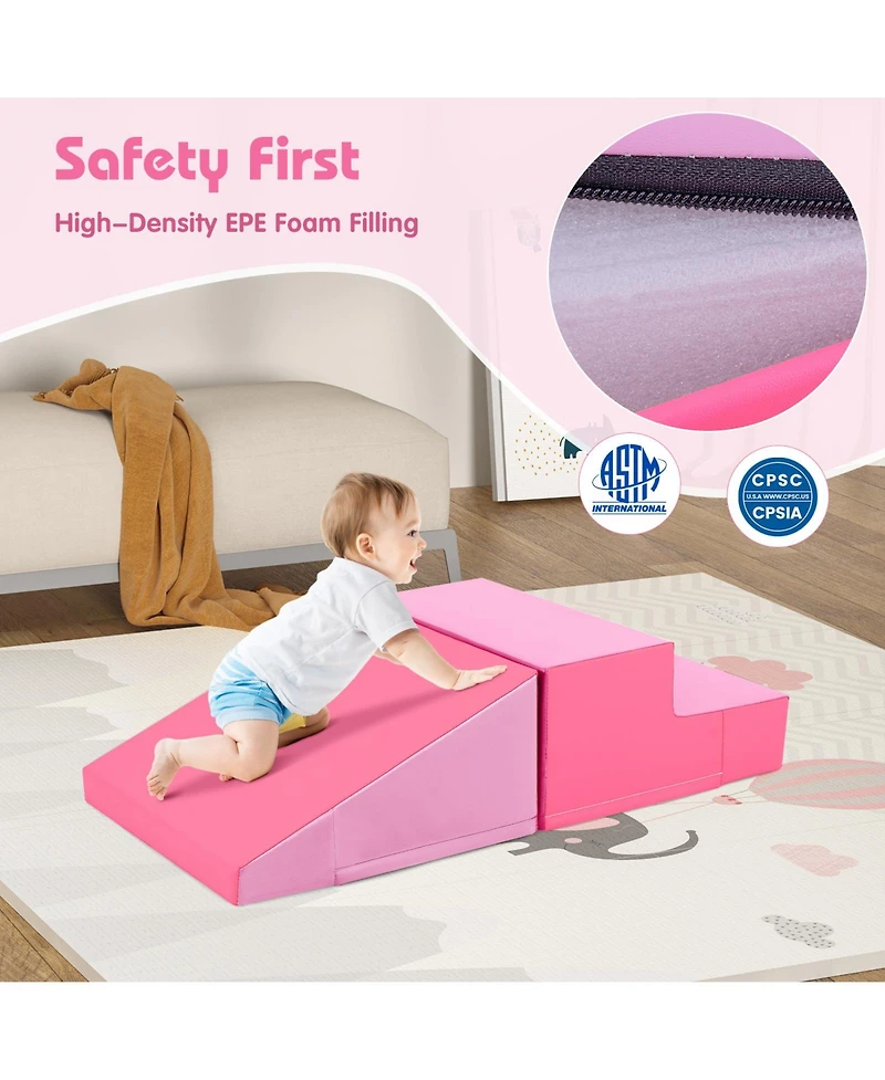 Mecale 2-Piece Step and Slide Soft Foam Climber Set for Infants & Toddlers