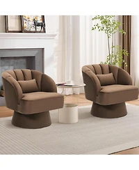gaomon Swivel Barrel Chair, Velvet Upholstered Modern Armchair with Striped Backrest and Plush Padding, Round Lounge Chair for Living Room and Bedroom