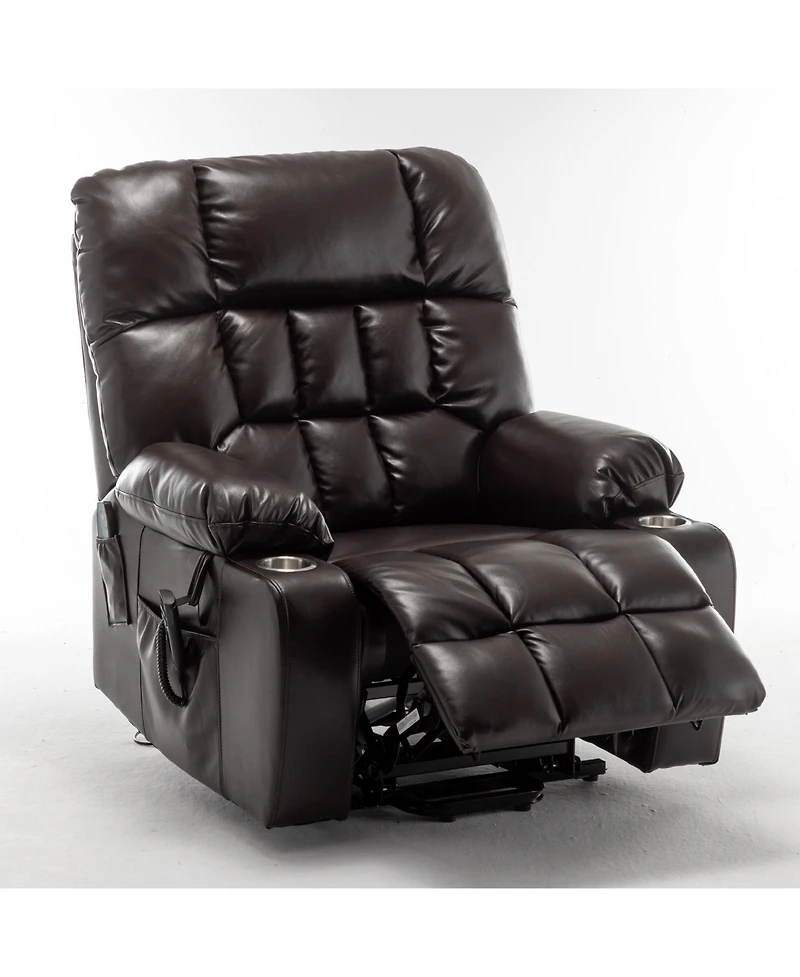 Boyel Living Leather Lift Recliner with Heat and Massage Lift Sofa Chair with 2 Pockets, 2 Cup Holder, 2 Remote