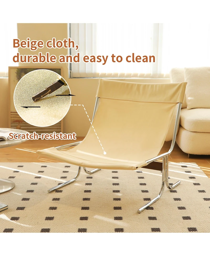 Rainsken Modern Accent Chair, Upholstered Reading Chair with Metal Chrome Frame, Comfy Living Room Chair for Home Office, Bedroom