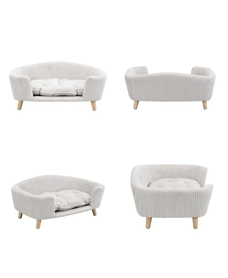 6thdruple Corduroy Dog Sofa with Rubber Wood Legs for Small Breeds