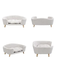 6thdruple Corduroy Dog Sofa with Rubber Wood Legs for Small Breeds