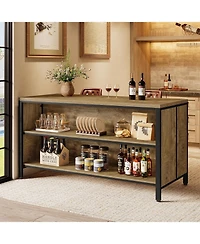 Tribesigns 62.99" Kitchen Island with Storage and Seating - Farmhouse Stationary Island Table, Large Countertop and Sturdy Metal Frame