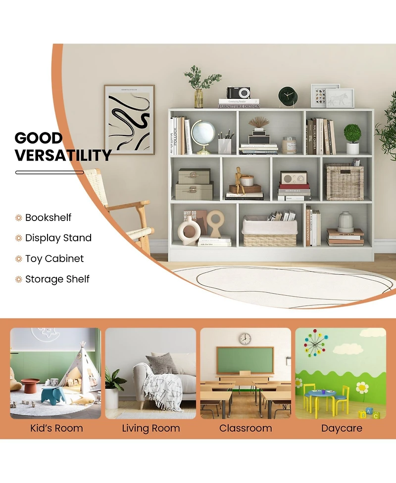 Sugift 41 inches Wooden Toy Storage Organizer with 10 Cubes for Classroom Daycare Nursery Kindergarten